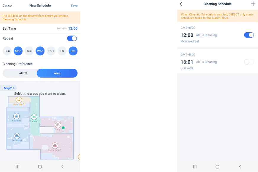 Reinigungsplan wird in der Ecovacs Deebot X1 Turbo App angelegt